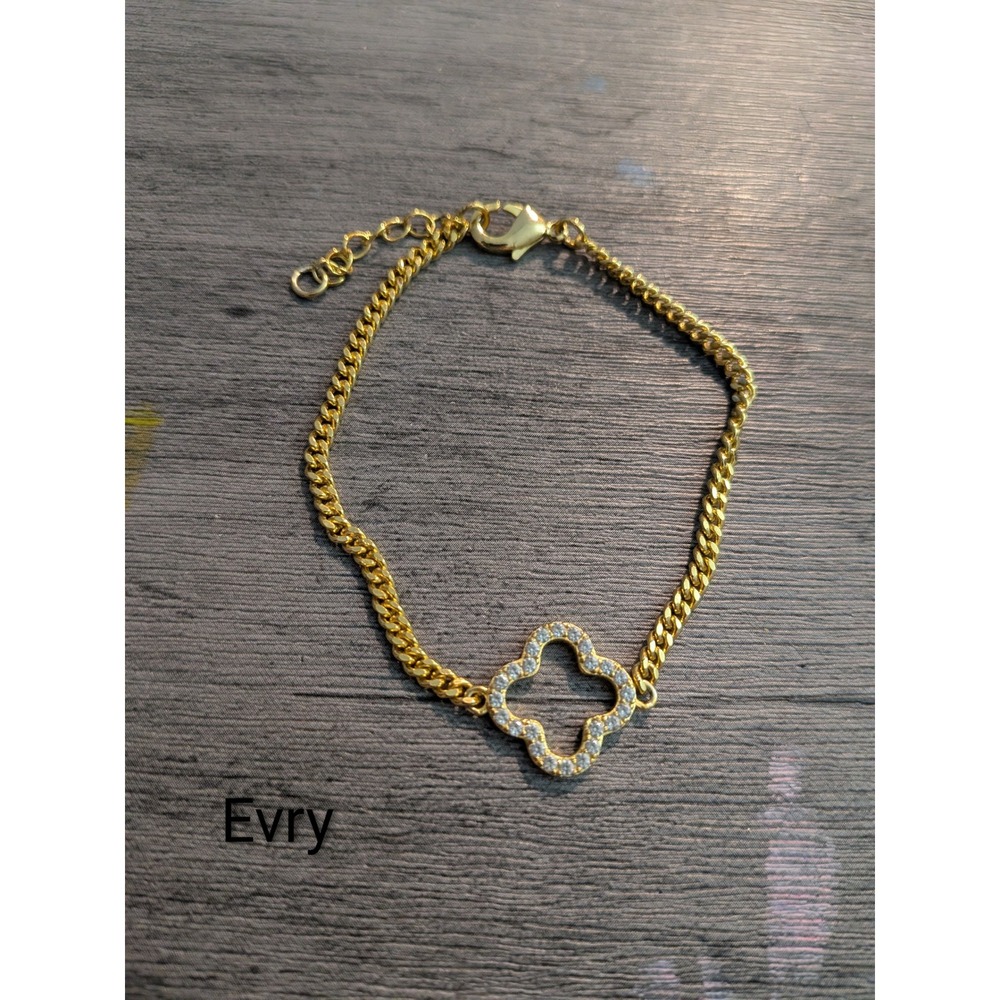 Evry Jewels Gold Tone Pave Cubic Zirconia Open Clover Curb Chain Bracelet